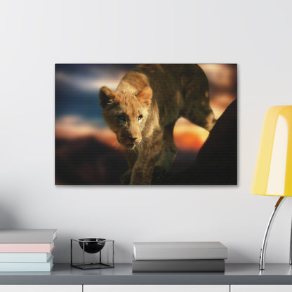 Young Majesty – Regal Young Lion Wall Art on canvas, acrylic, and metal – front view featuring a young lion with a confident and noble expression.