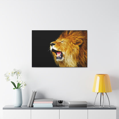 "Call of the King – Roaring Lion Wall Art on canvas, acrylic, and metal – front view featuring a powerful lion mid-roar."
