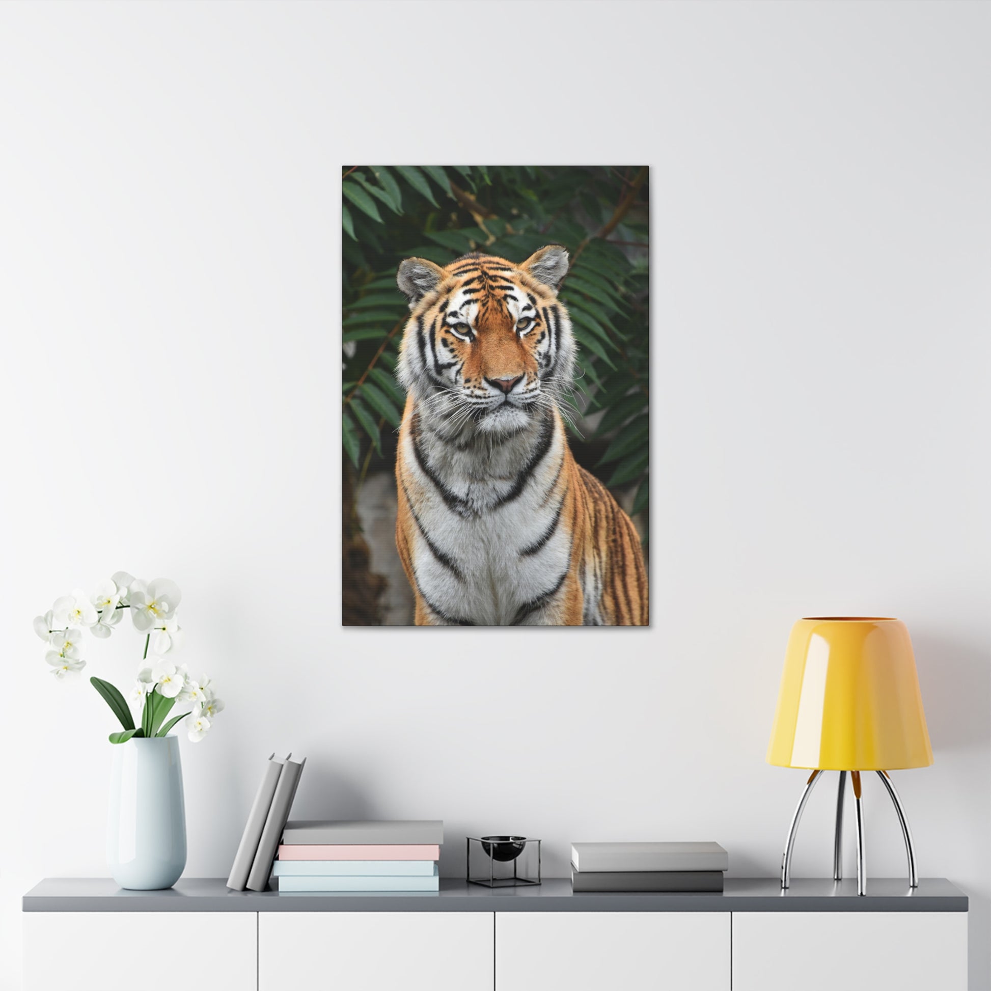 "Regal Stride – Prideful Tiger Wall Art on canvas, acrylic, and metal – front view featuring a tiger in a confident and commanding stance."
