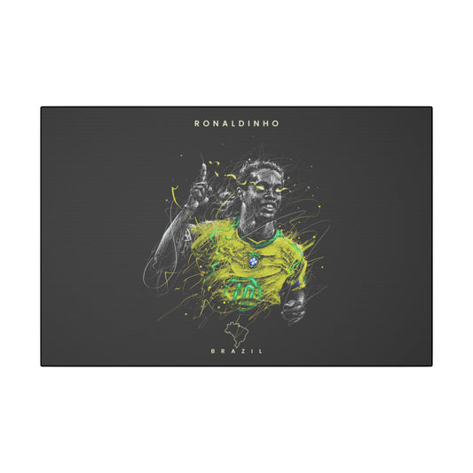 "Ronaldinho Soccer Art Print on premium canvas, acrylic, and metal – front view featuring the iconic Brazilian football legend"