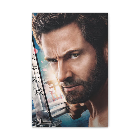 "The Wolverine – Hugh Jackman with Claw Out Wall Art on canvas, acrylic, and metal – front view featuring Hugh Jackman as Wolverine with one claw extended."