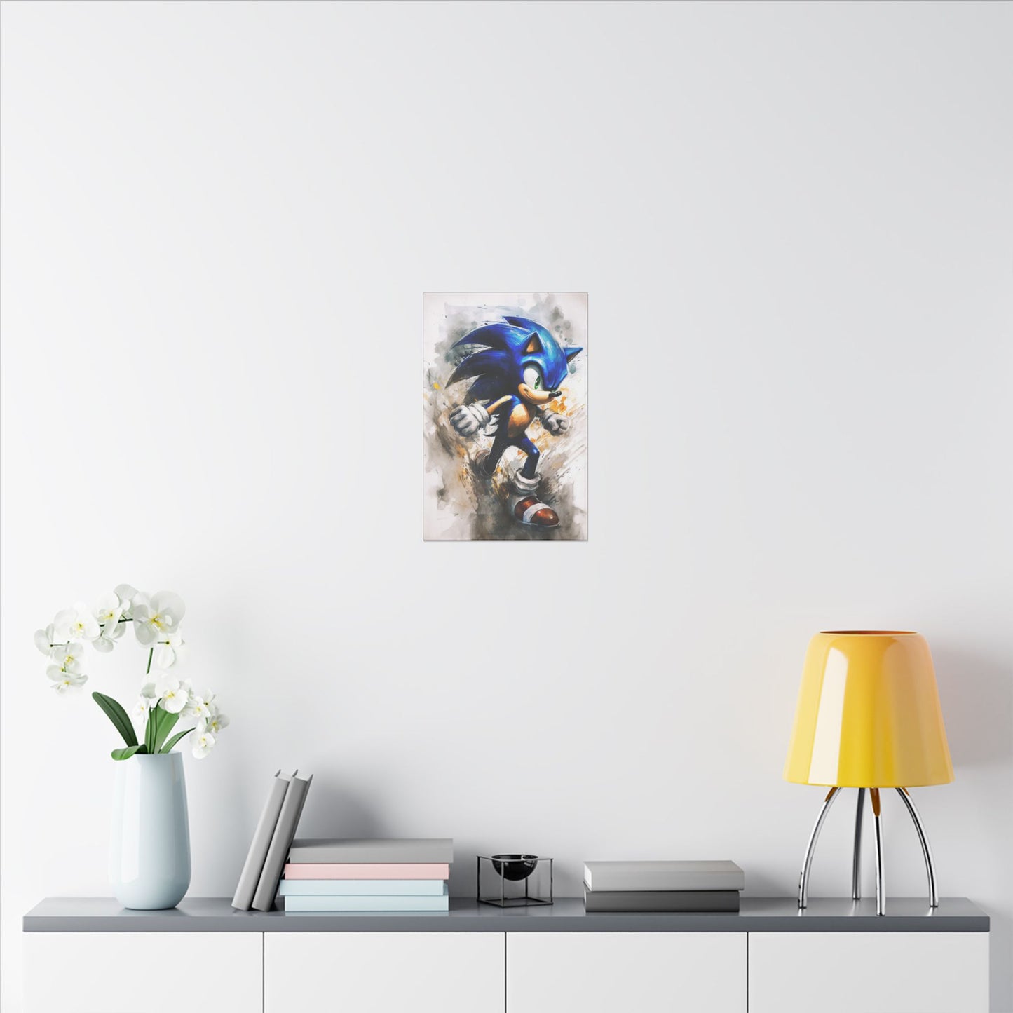 "Sonic the Hedgehog Retro Pop Art Wall Art on premium canvas, acrylic, and metal – front view featuring bold retro design"
