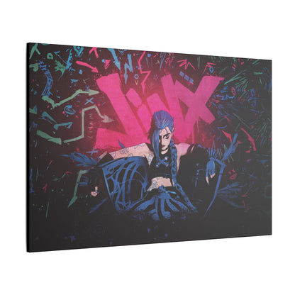 "Jinx from Arcane Wall Art on premium canvas, acrylic, and metal – front view featuring the edgy character Jinx"
