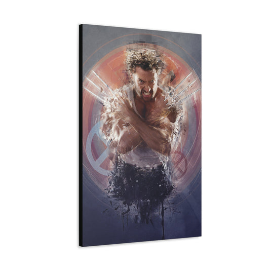 "Berserker Leap – Wolverine Iconic Jump Charge Wall Art on canvas, acrylic, and metal – front view featuring Wolverine mid-air with claws extended."
