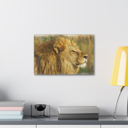 Golden Guardian – Lion with Radiant Mane Wall Art on canvas, acrylic, and metal – front view featuring a lion with a golden, glowing mane.