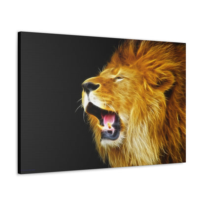 "Call of the King – Roaring Lion Wall Art on canvas, acrylic, and metal – front view featuring a powerful lion mid-roar."
