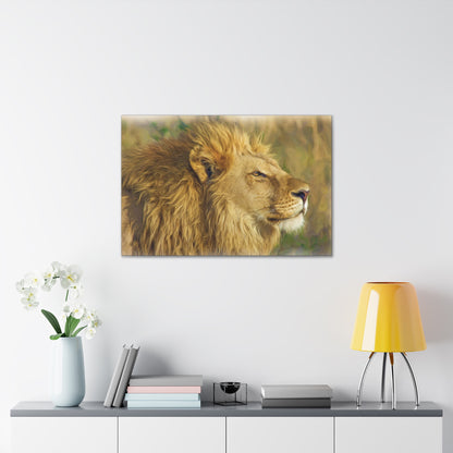 Golden Guardian – Lion with Radiant Mane Wall Art on canvas, acrylic, and metal – front view featuring a lion with a golden, glowing mane.