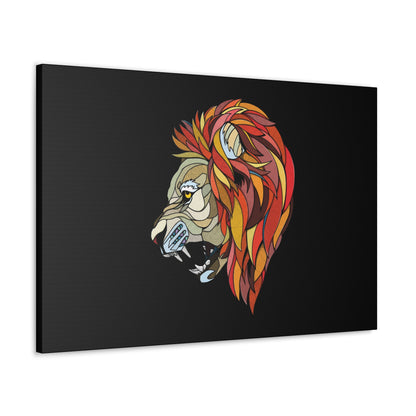 "Prismatic King – Geometric Shape Lion Wall Art on canvas, acrylic, and metal – front view featuring a bold lion made of angular geometric patterns."
