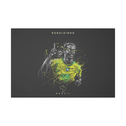 "Ronaldinho Soccer Art Print on premium canvas, acrylic, and metal – front view featuring the iconic Brazilian football legend"

