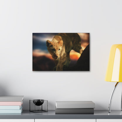 Young Majesty – Regal Young Lion Wall Art on canvas, acrylic, and metal – front view featuring a young lion with a confident and noble expression.