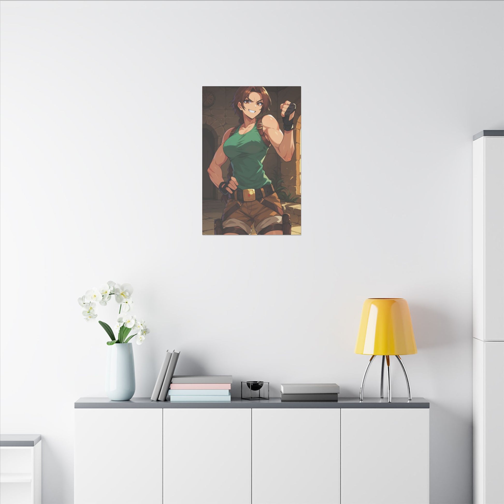 Lara Croft Wall Art on premium canvas, acrylic, and metal – front view featuring the legendary Tomb Raider