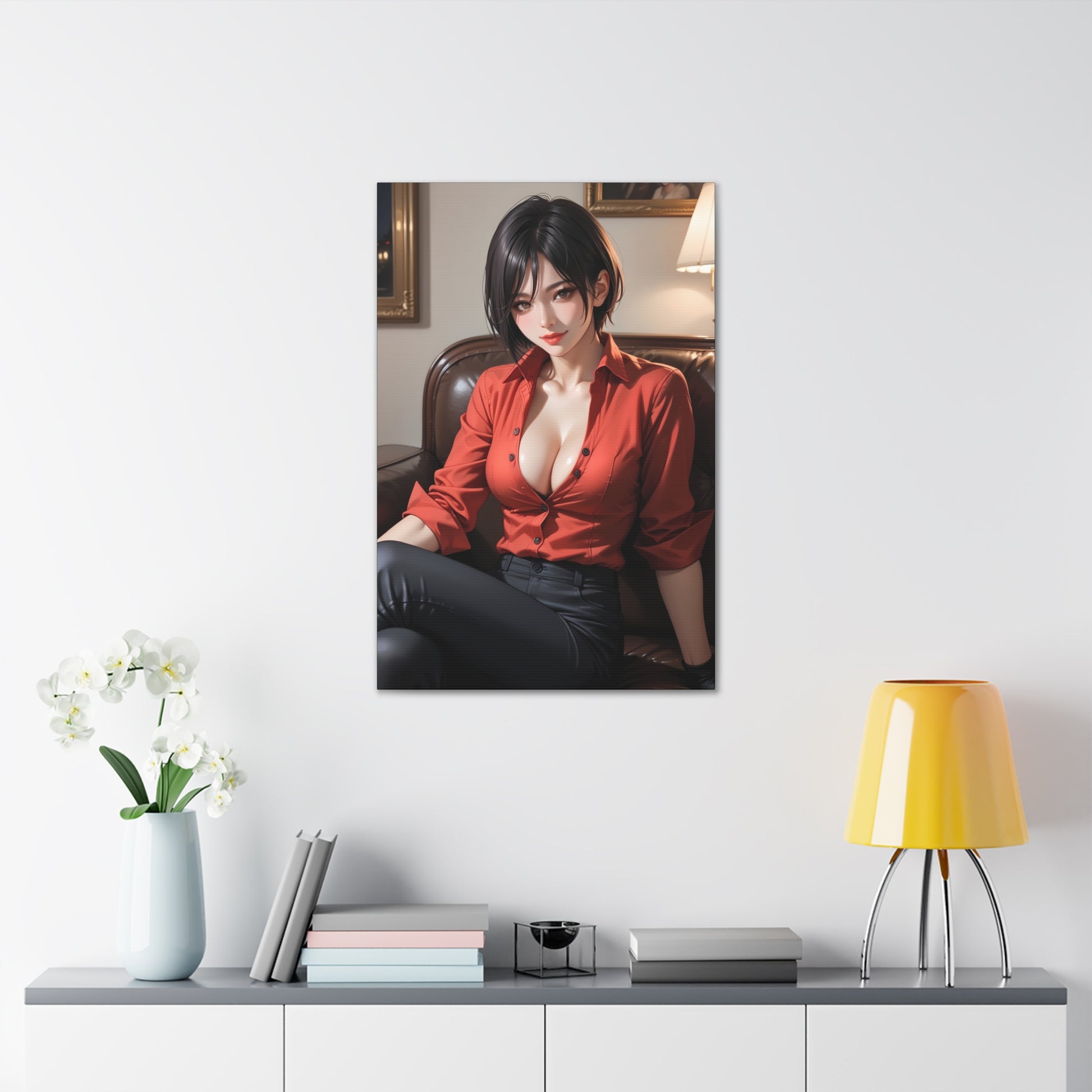 Ada Wong Resident Evil Wall Art on canvas, acrylic, and metal – front view featuring a detailed portrait of Ada in her signature red attire.