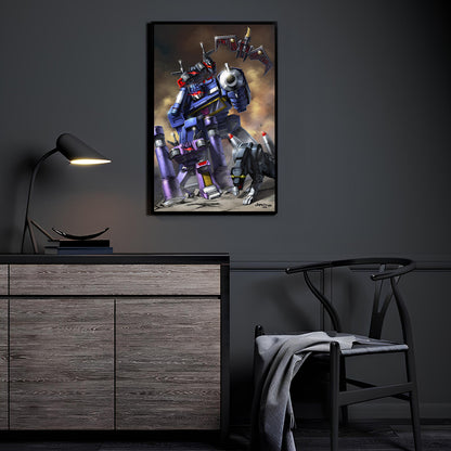  Soundwave, Shockwave, Ravage, and Laserbeak in explosive Transformers scene, 16x24 canvas