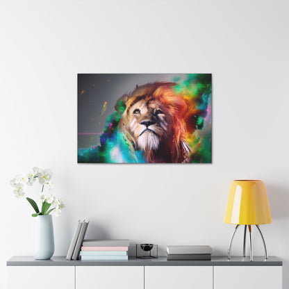 Prismatic King – Multicolor Mane Lion Wall Art on canvas, acrylic, and metal – front view featuring a vibrant, artistic lion with a colorful mane.