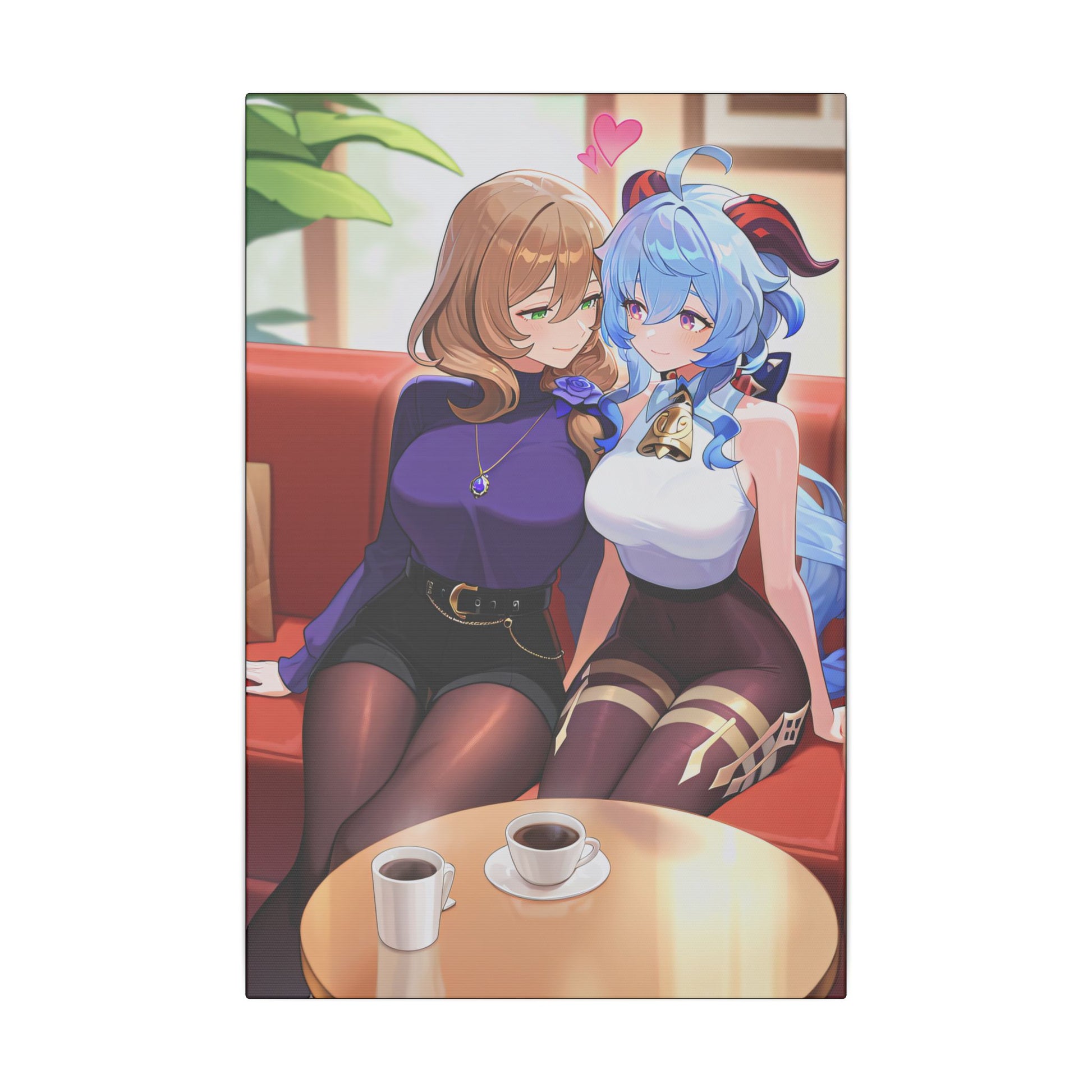 Lisa & Ganyu Café Wall Art on premium canvas, acrylic, and metal – front view featuring Lisa and Ganyu from Genshin Impact