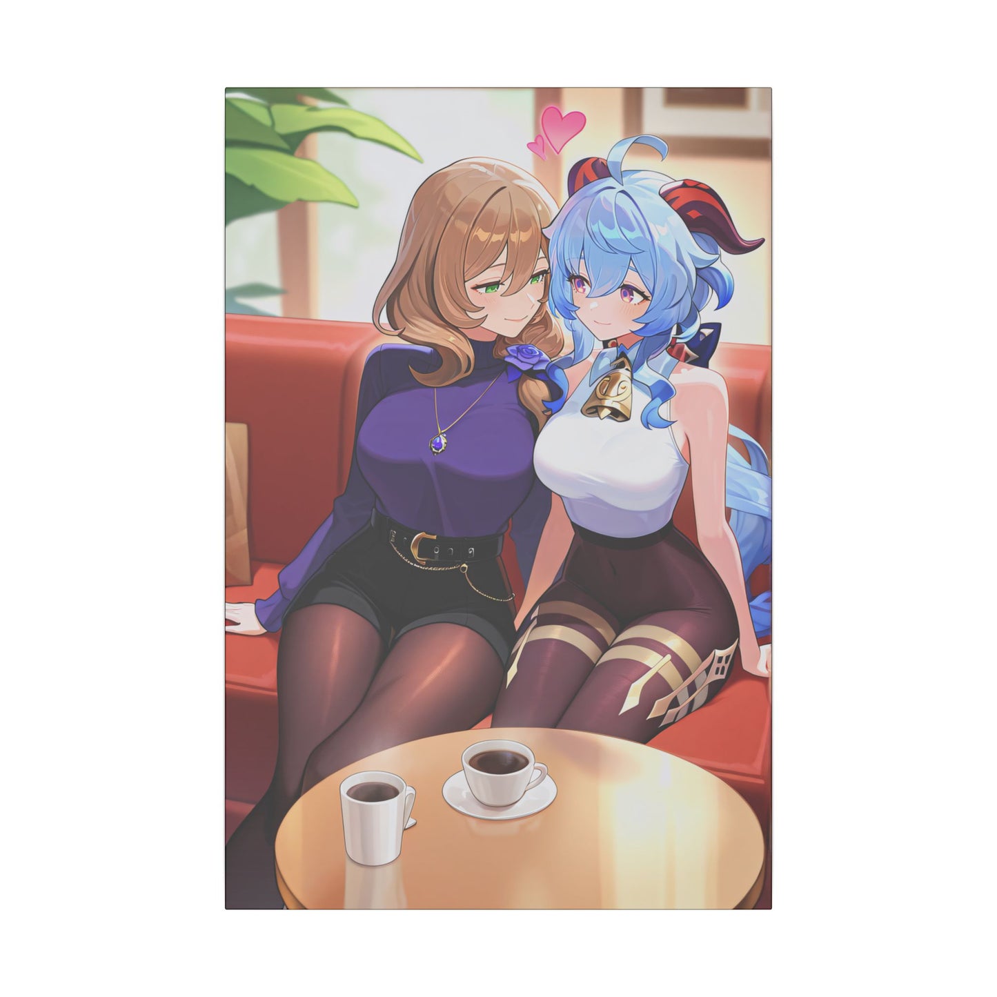 Lisa & Ganyu Café Wall Art on premium canvas, acrylic, and metal – front view featuring Lisa and Ganyu from Genshin Impact