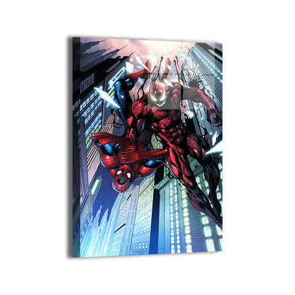 Glossy acrylic 12x18 print of Spider-Man battling Carnage mid-fall