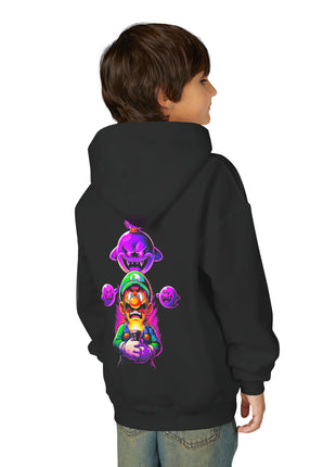 Luigi Kids Hoodie — Neon Poltergeist Gaming Graphic Youth Sweatshirt