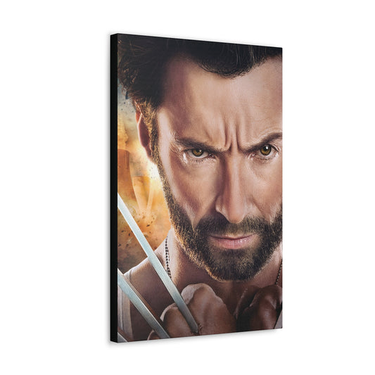 "Weapon X – Hugh Jackman Wolverine Claw Wall Art on canvas, acrylic, and metal – front view featuring Hugh Jackman as Wolverine with one claw extended in battle stance."