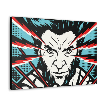"Neon Rage – Blue & Red Wolverine Wall Art on canvas, acrylic, and metal – front view featuring Wolverine in a high-contrast blue and red color scheme."
