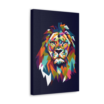 "Mosaic Lion Wall Art on canvas, acrylic, and metal – front view of geometric lion design"
