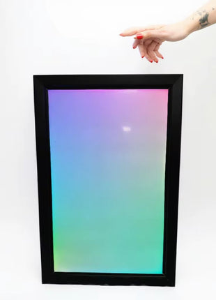 16x24 RGB LED lightbox frame components with a removable clear acrylic sheet used to protect artwork or adjust fit as a spacer