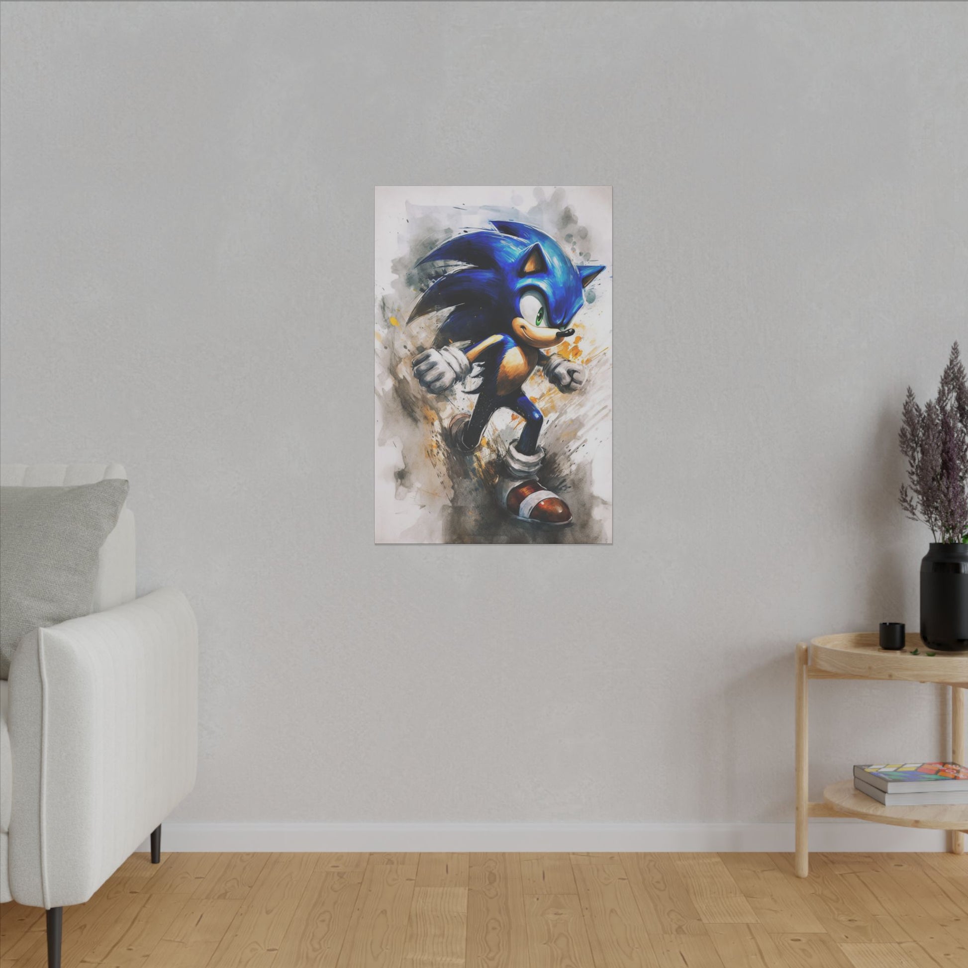 "Sonic the Hedgehog Retro Pop Art Wall Art on premium canvas, acrylic, and metal – front view featuring bold retro design"
