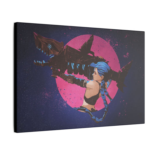"Jinx from Arcane Wall Art on premium canvas, acrylic, and metal – front view featuring the edgy character Jinx"

