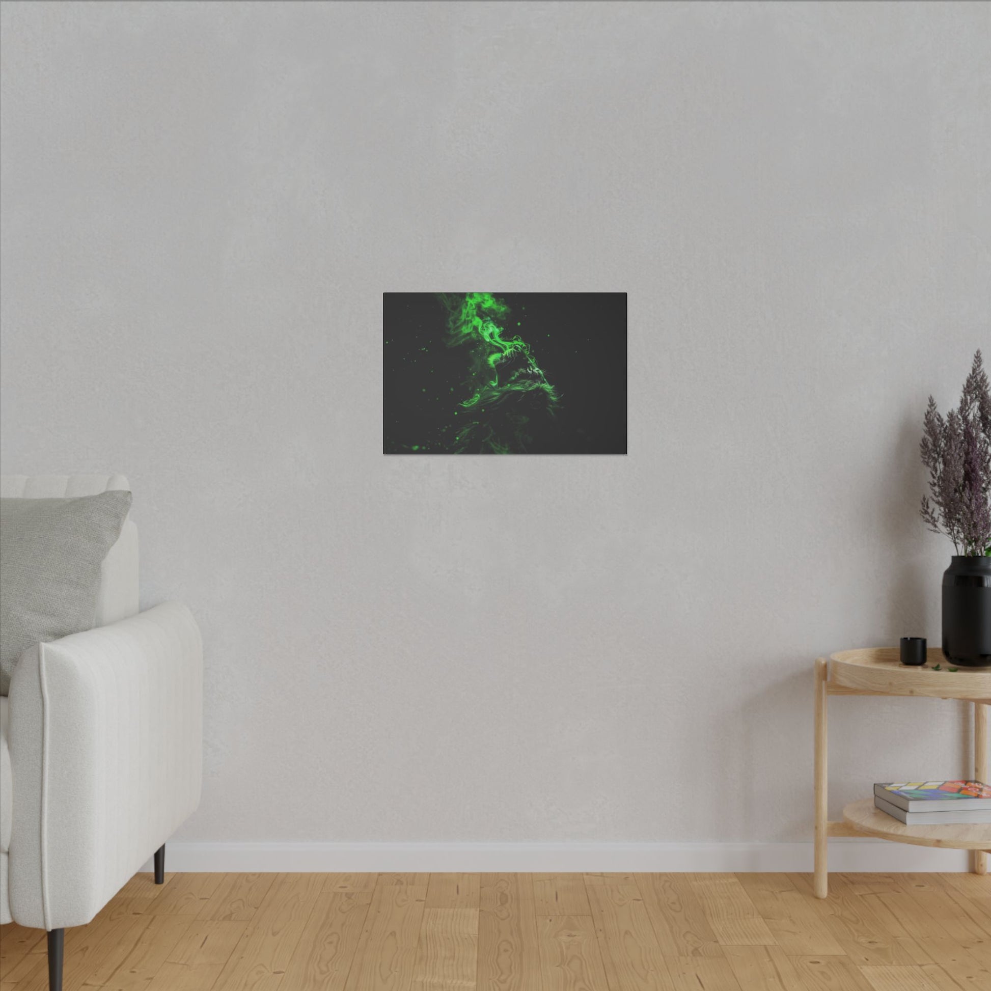 "Lion Breathing Smoke Wall Art on premium canvas, acrylic, and metal – front view"
