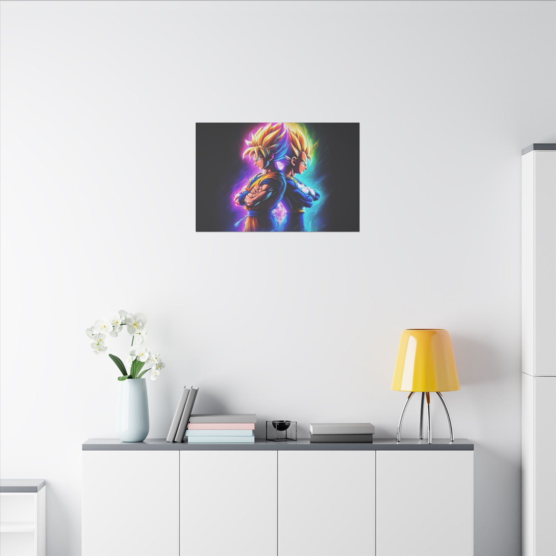 "Got Your Back – Goku & Vegeta Wall Art on premium canvas, acrylic, and metal – front view featuring Goku and Vegeta back-to-back"
