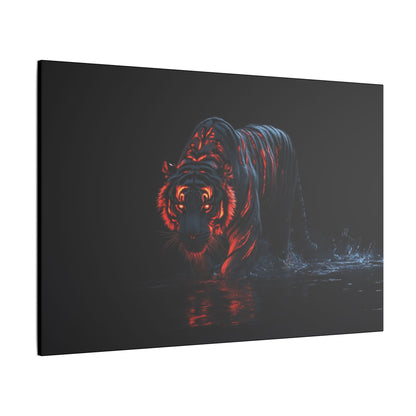 "Tiger with Glowing Red Stripes Wall Art on premium canvas, acrylic, and metal – front view featuring a majestic tiger with vibrant red stripes"


