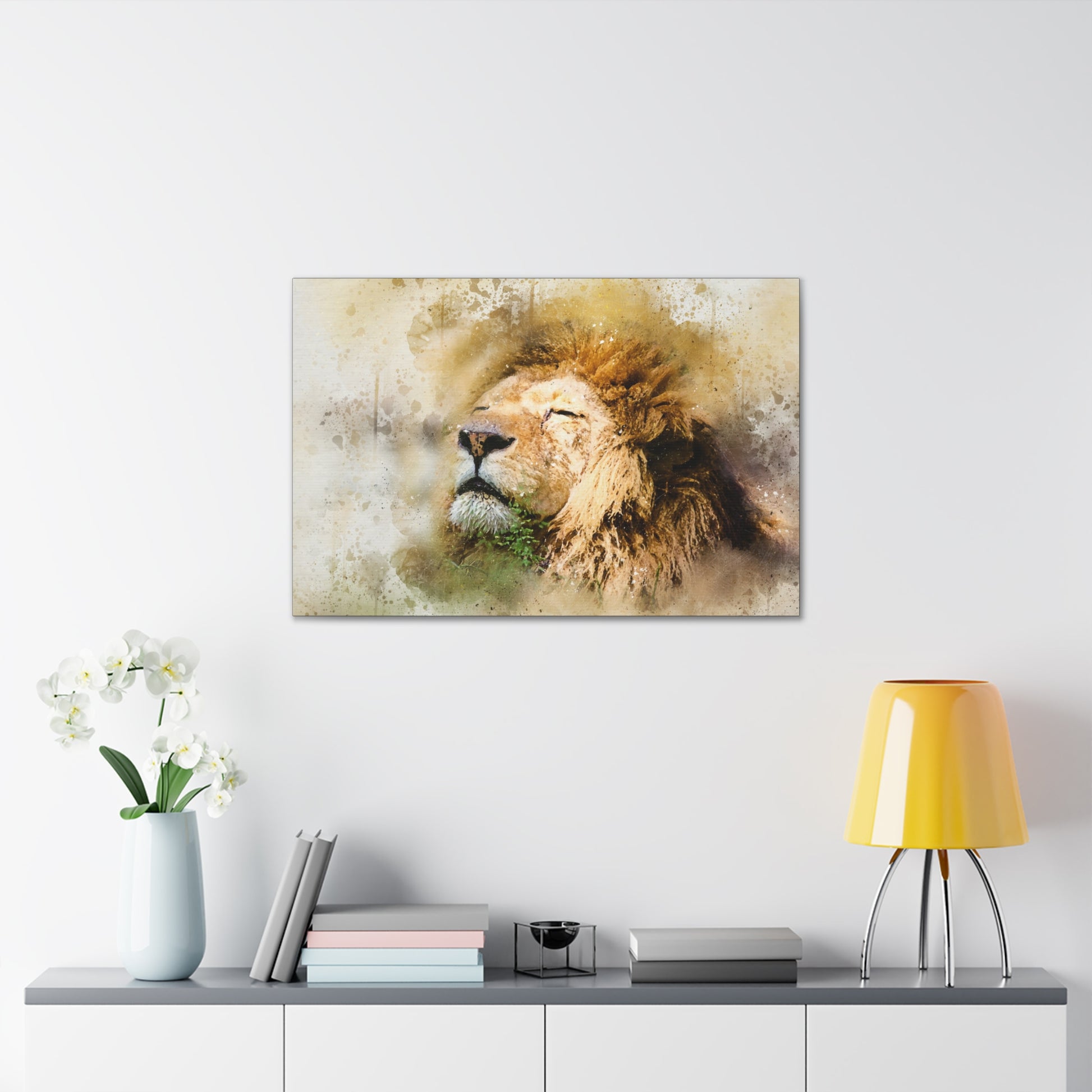 "King of the Wild – Majestic Lion Wall Art on canvas, acrylic, and metal – front view featuring a powerful and detailed lion portrait."
