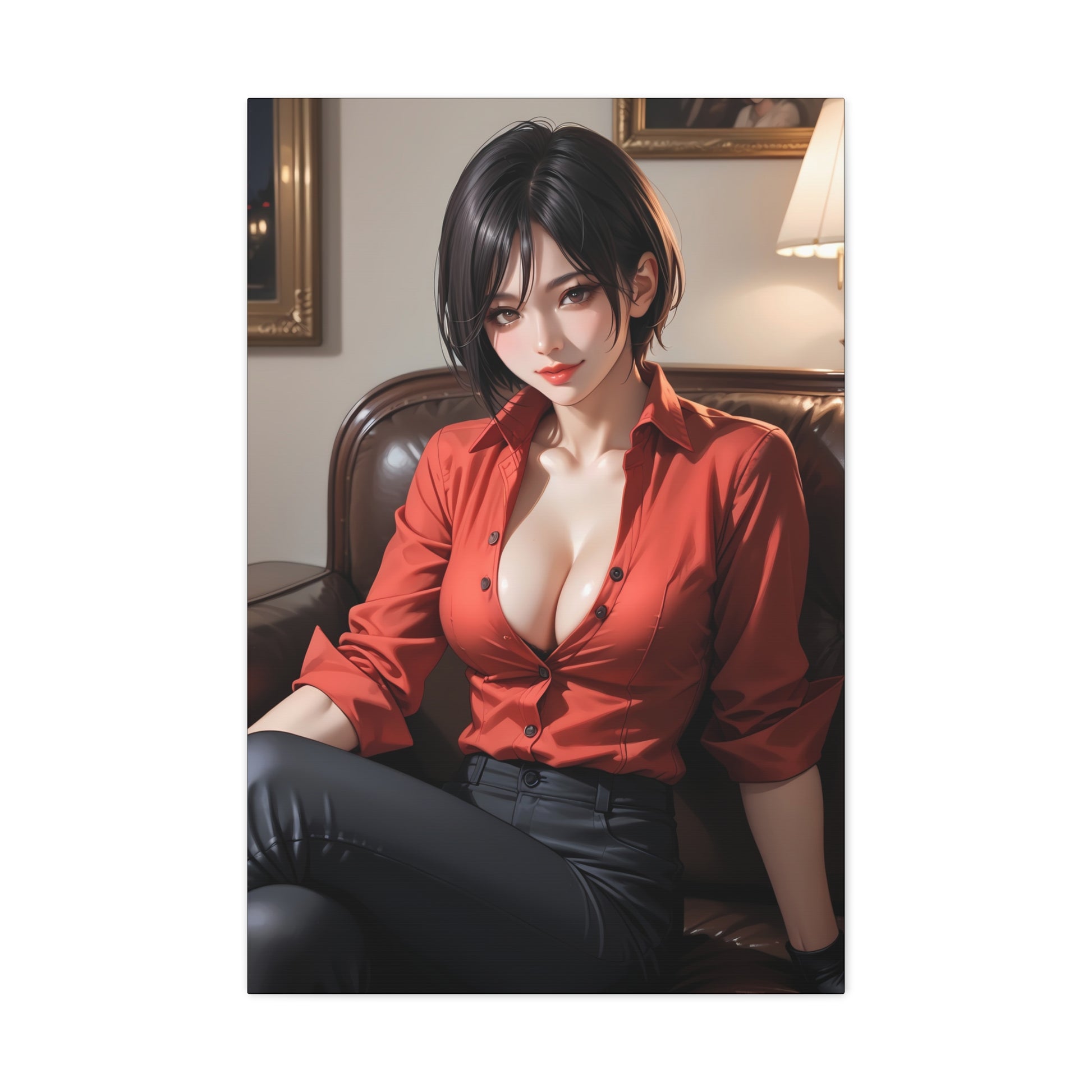 Ada Wong Resident Evil Wall Art on canvas, acrylic, and metal – front view featuring a detailed portrait of Ada in her signature red attire.