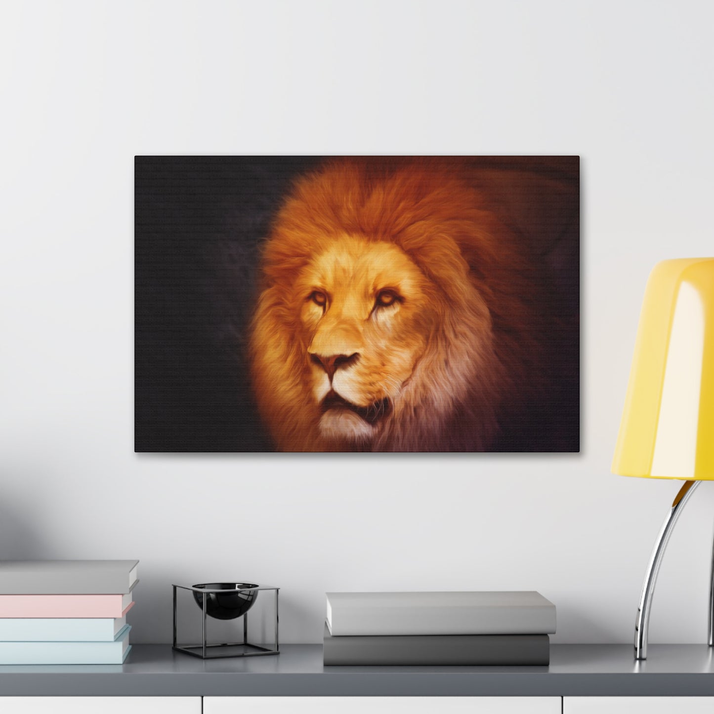 "Eternal King – Majestic Lion Wall Art on canvas, acrylic, and metal – front view featuring a powerful lion with a regal mane."
