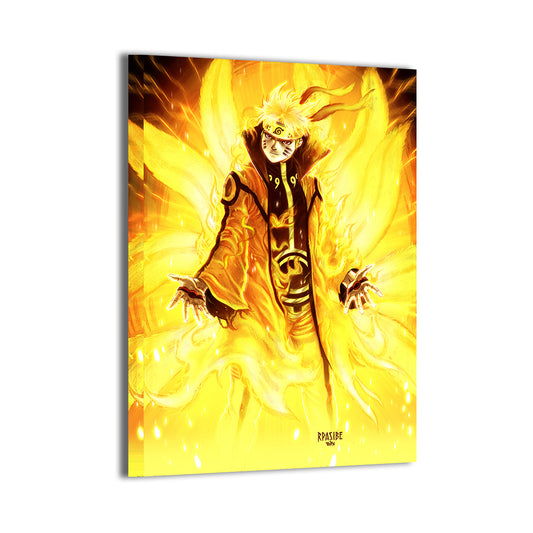 Naruto full power portrait with fox chakra cloak and glowing gold aura, 24x36 canvas