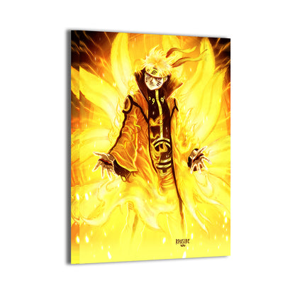 Naruto full power portrait with fox chakra cloak and glowing gold aura, 24x36 canvas
