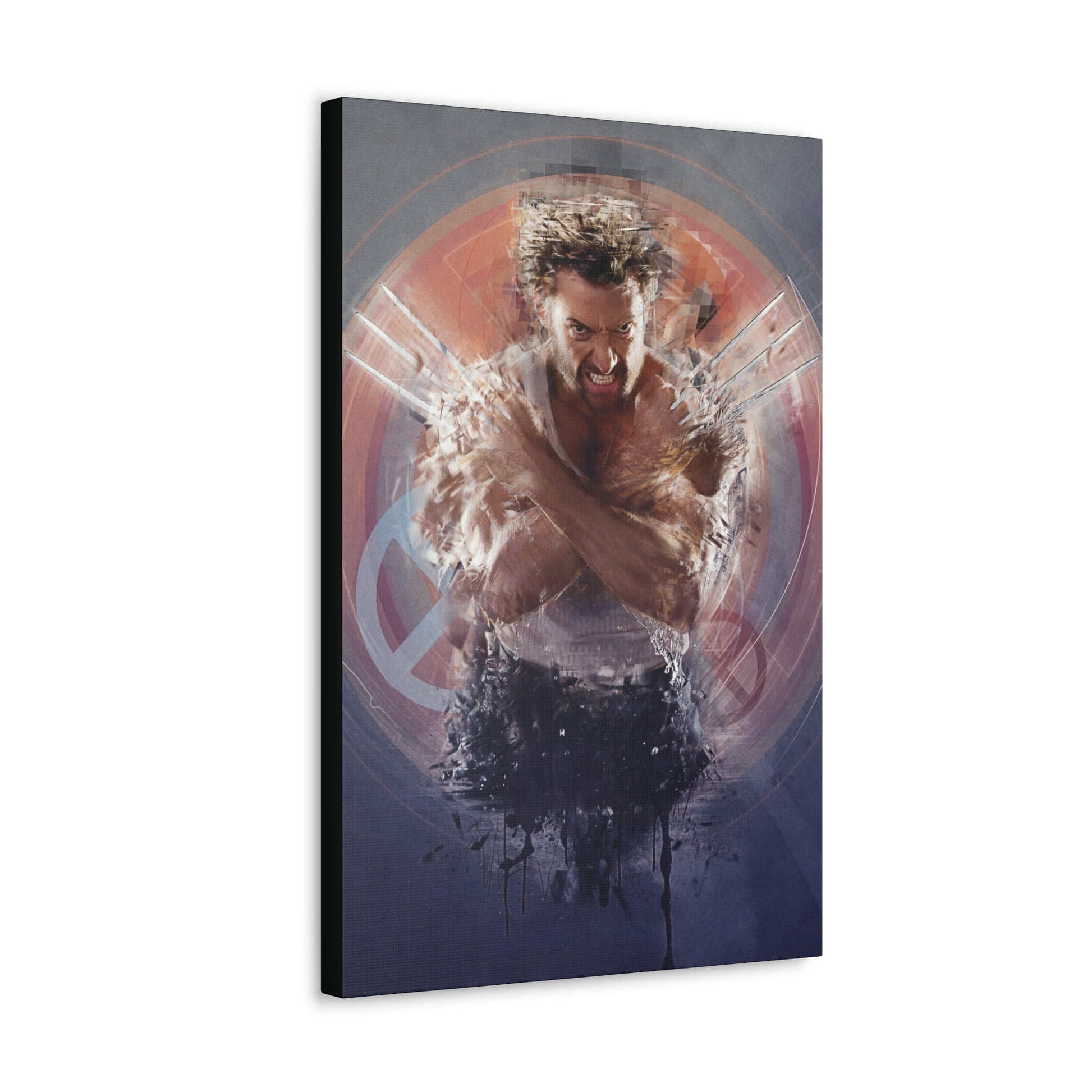 "Berserker Leap – Wolverine Iconic Jump Charge Wall Art on canvas, acrylic, and metal – front view featuring Wolverine mid-air with claws extended."
