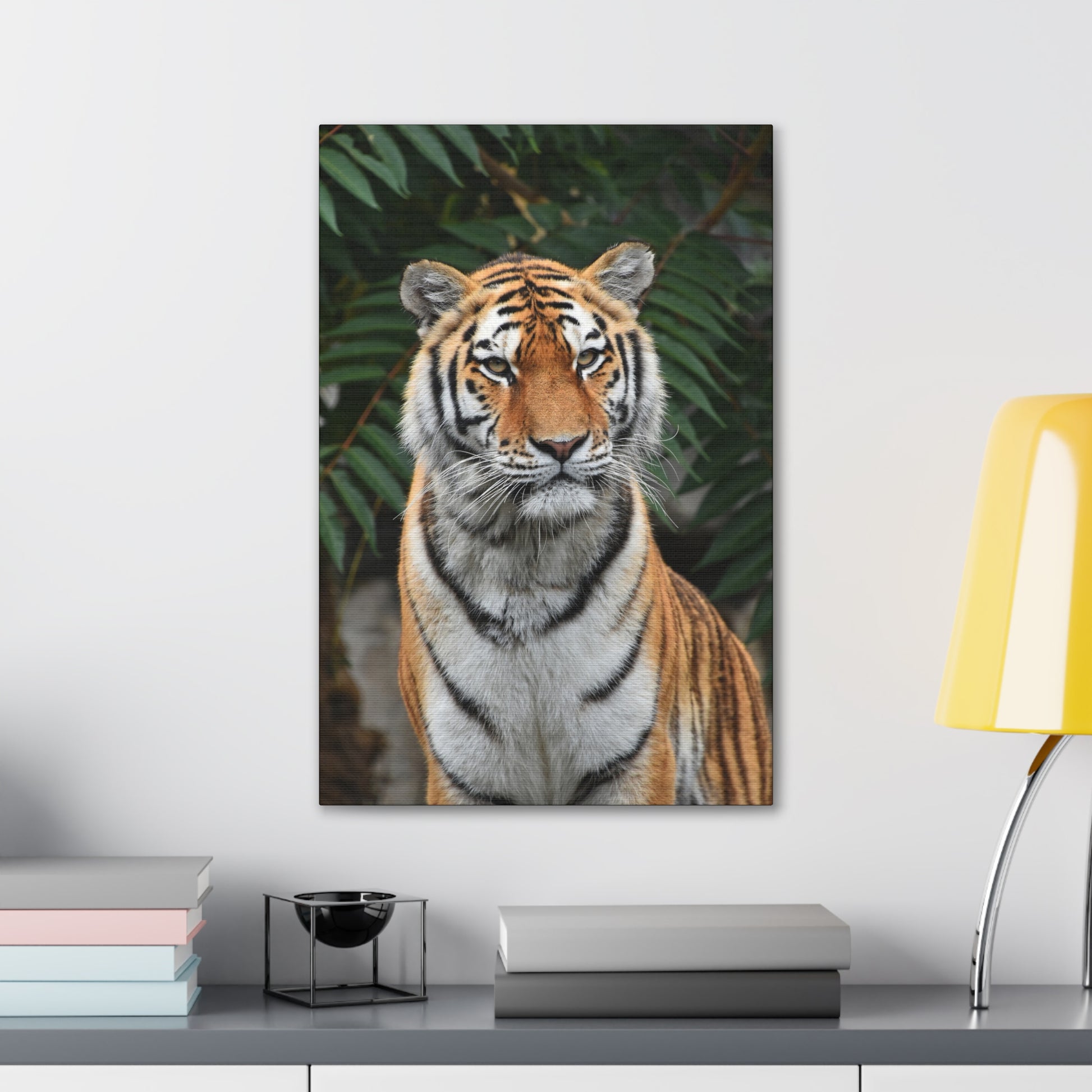 "Regal Stride – Prideful Tiger Wall Art on canvas, acrylic, and metal – front view featuring a tiger in a confident and commanding stance."
