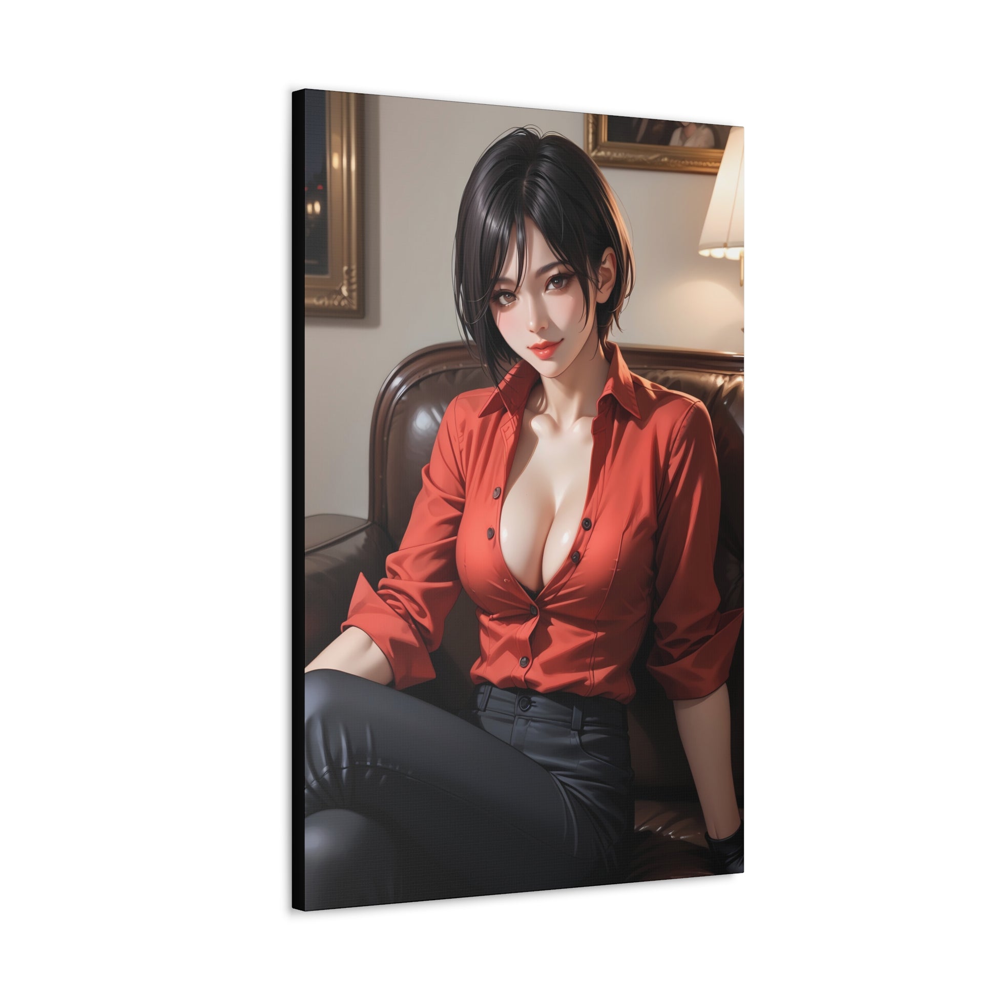 Ada Wong Resident Evil Wall Art on canvas, acrylic, and metal – front view featuring a detailed portrait of Ada in her signature red attire.