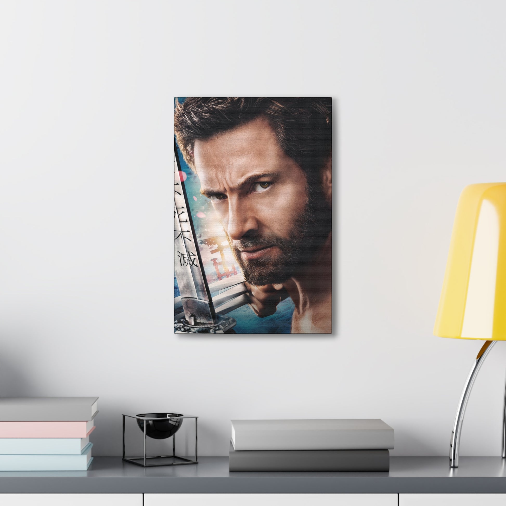 "The Wolverine – Hugh Jackman with Claw Out Wall Art on canvas, acrylic, and metal – front view featuring Hugh Jackman as Wolverine with one claw extended."
