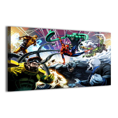  Metal wall art of Spider-Man surrounded by Doctor Octopus, Mysterio, Electro, and others, 12x18