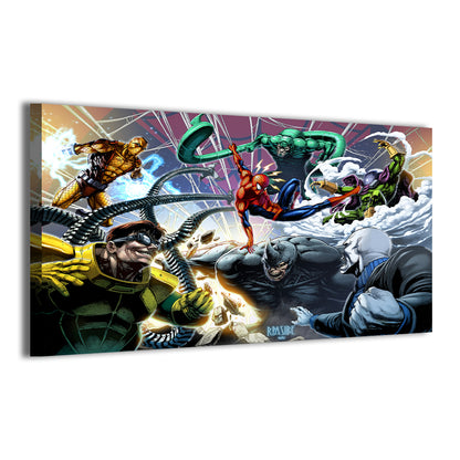 Marvel canvas print of Spider-Man vs. the Sinister Six in dynamic group fight scene, 12x18