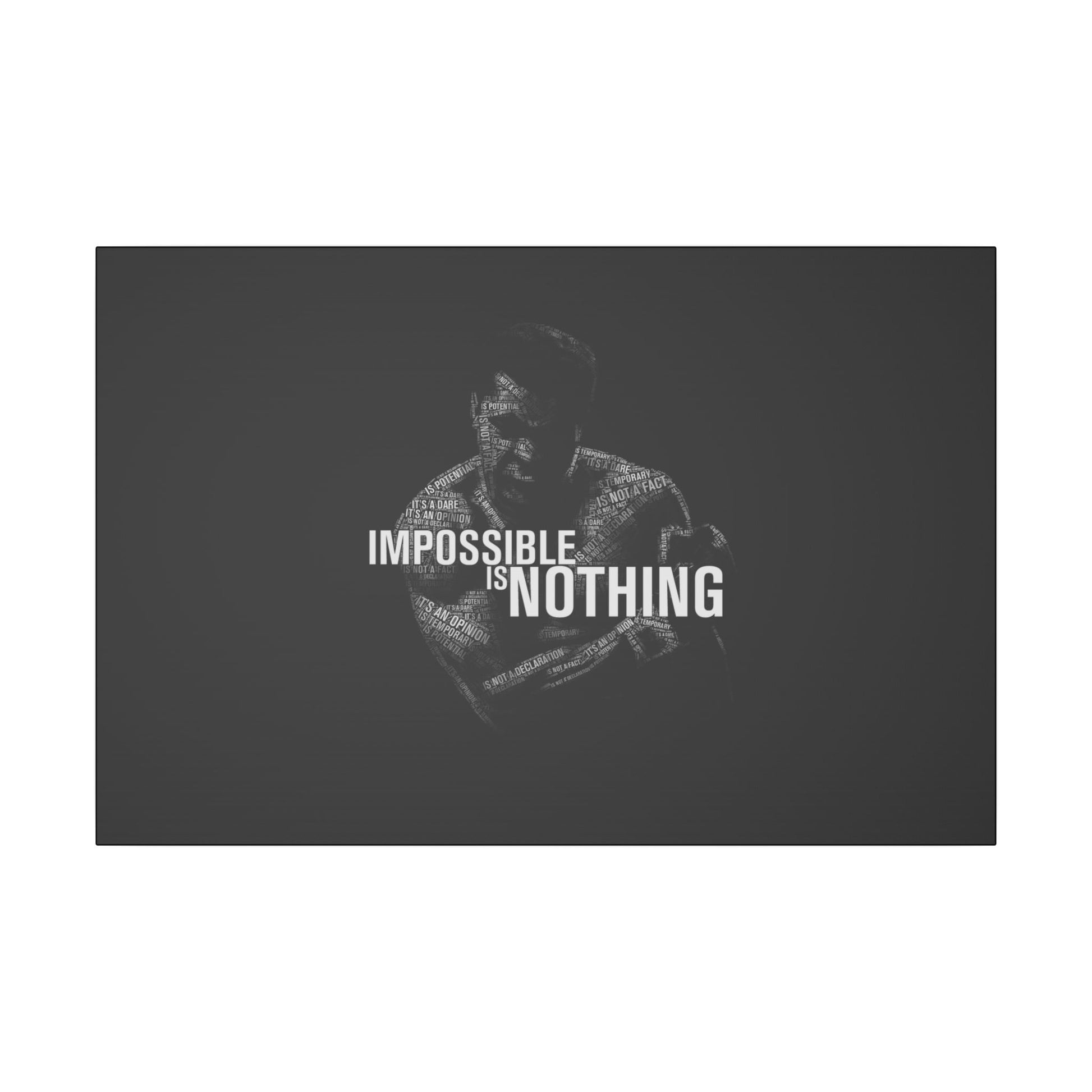"Impossible Is Nothing Wall Art on premium canvas, acrylic, and metal – front view featuring bold inspirational typography"

