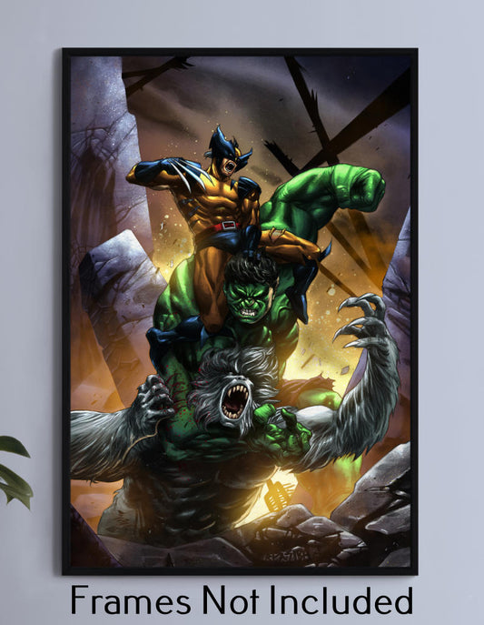 WOLVERINE Vs HULK Vs WENDIGO Wall Art