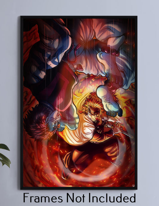 Rengoku vs Akaza Fight Wall Art