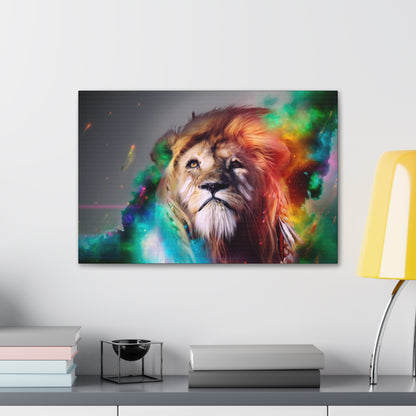 Prismatic King – Multicolor Mane Lion Wall Art on canvas, acrylic, and metal – front view featuring a vibrant, artistic lion with a colorful mane.