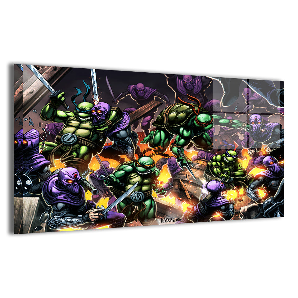 Ninja Turtles fight Foot Clan in explosive canvas wall art – 12x18