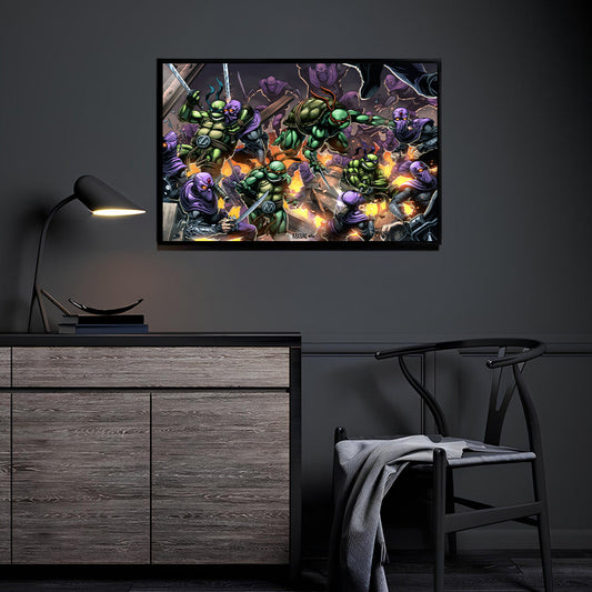TMNT brothers battle Foot Clan ninjas – 12x18 metal wall print