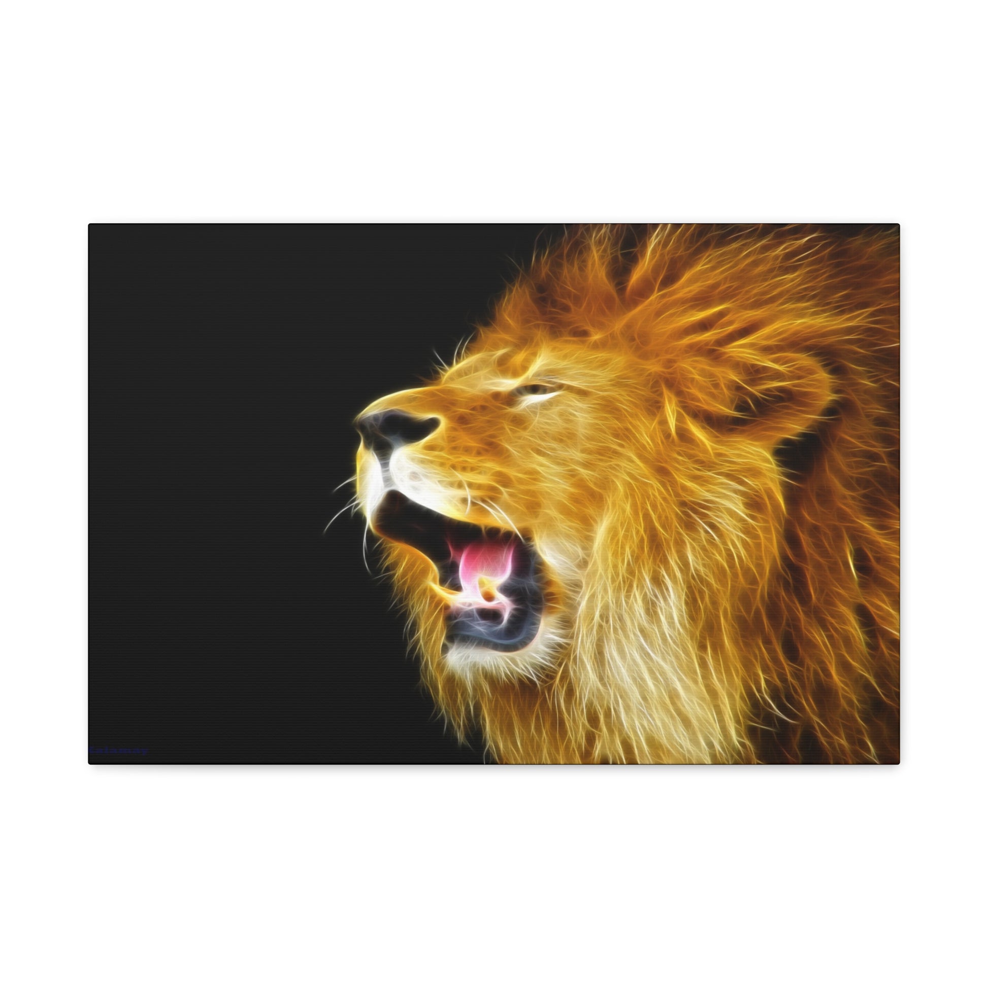 "Call of the King – Roaring Lion Wall Art on canvas, acrylic, and metal – front view featuring a powerful lion mid-roar."
