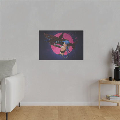 "Jinx from Arcane Wall Art on premium canvas, acrylic, and metal – front view featuring the edgy character Jinx"
